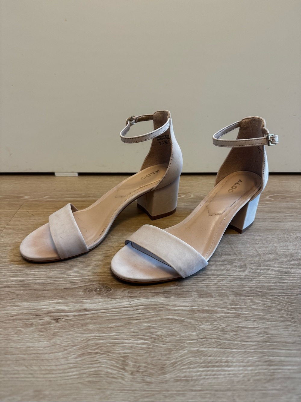 Aldo Nude/ Soft Pink Open-Toe Ankle-Strap Block Heels